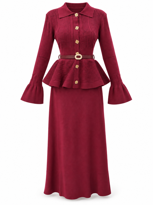 Belted Wool Skirt Set 0986