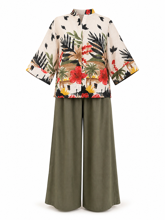 Tropical Print Shirt & Pants Set 25302+25083