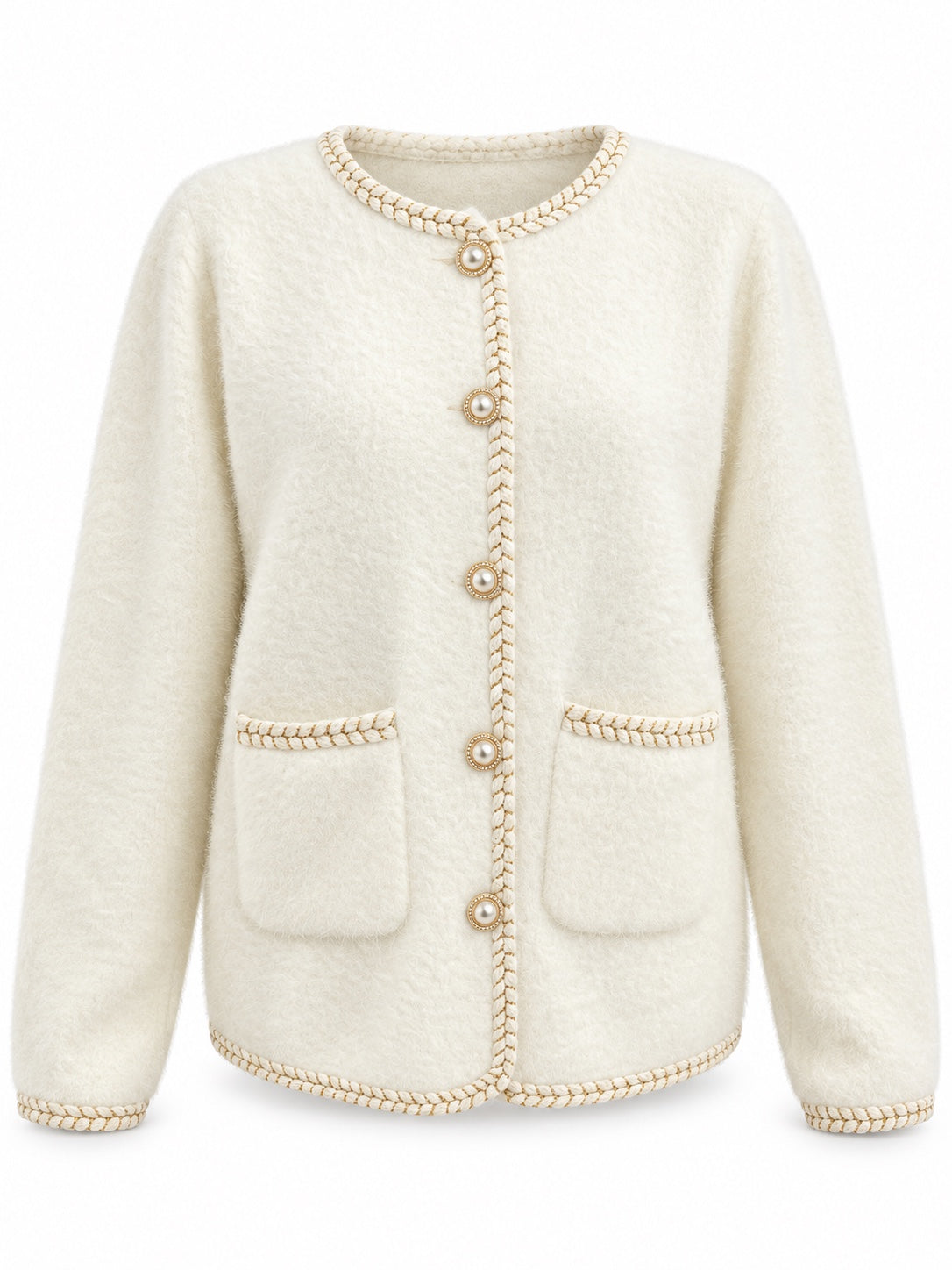 K5107 Off white cardigan front view