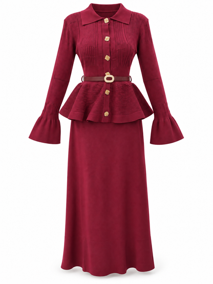 Belted Wool Skirt Set 0986
