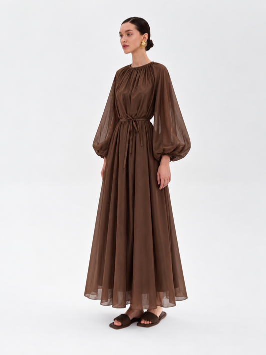 50291 brown dress model view, length 140 cm