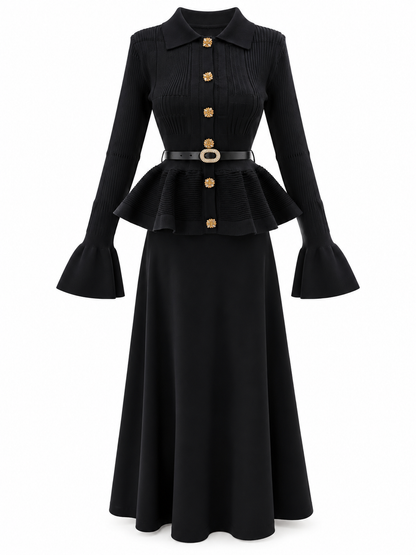 Belted Wool Skirt Set 0986