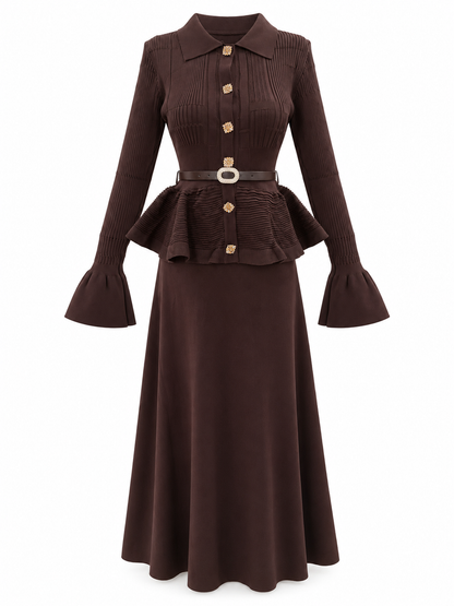 Belted Wool Skirt Set 0986