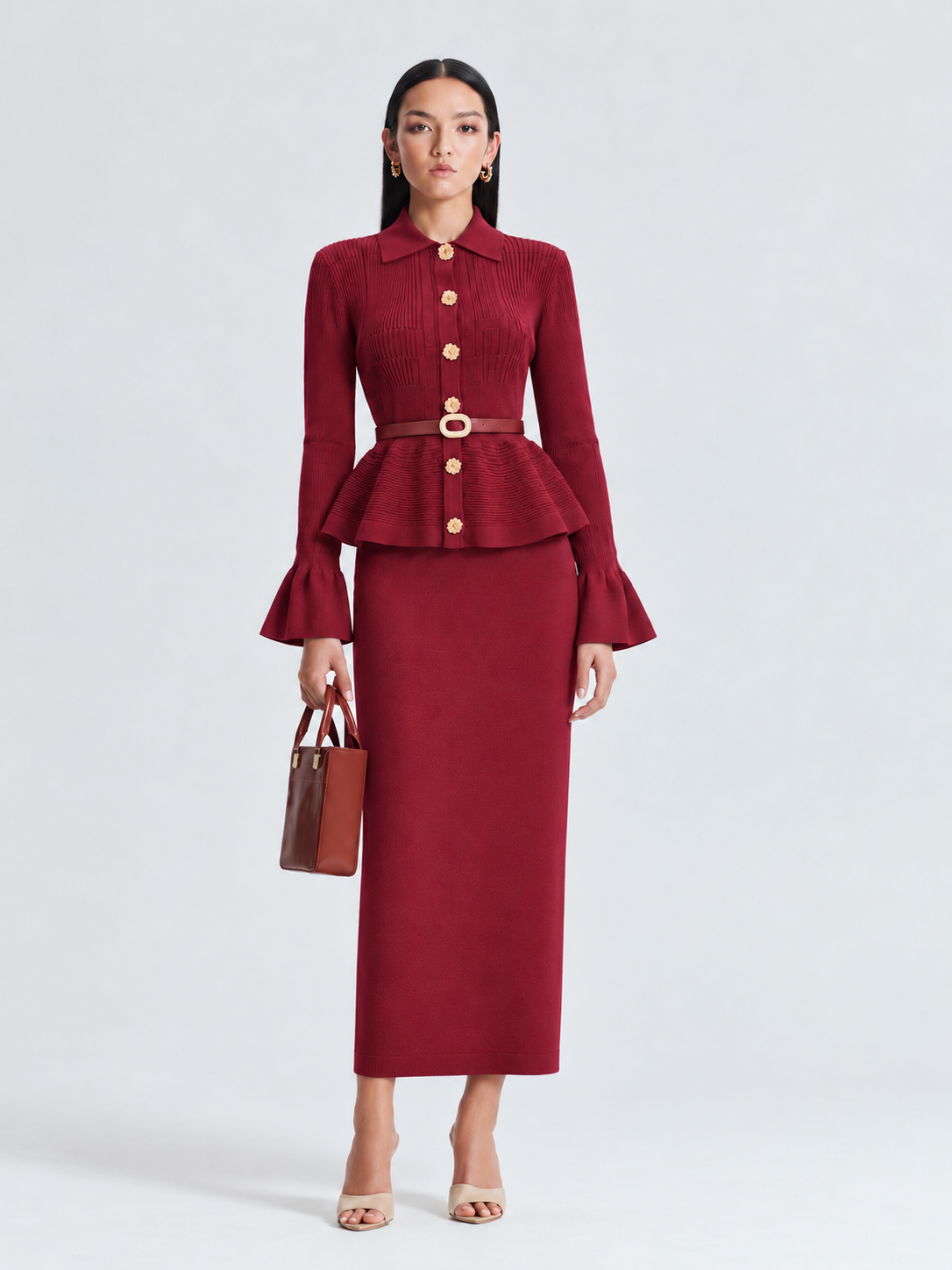 Belted Wool Skirt Set 0986, wholesale women's clothing Lebanon