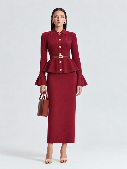 Belted Wool Skirt Set 0986, wholesale women's clothing Lebanon
