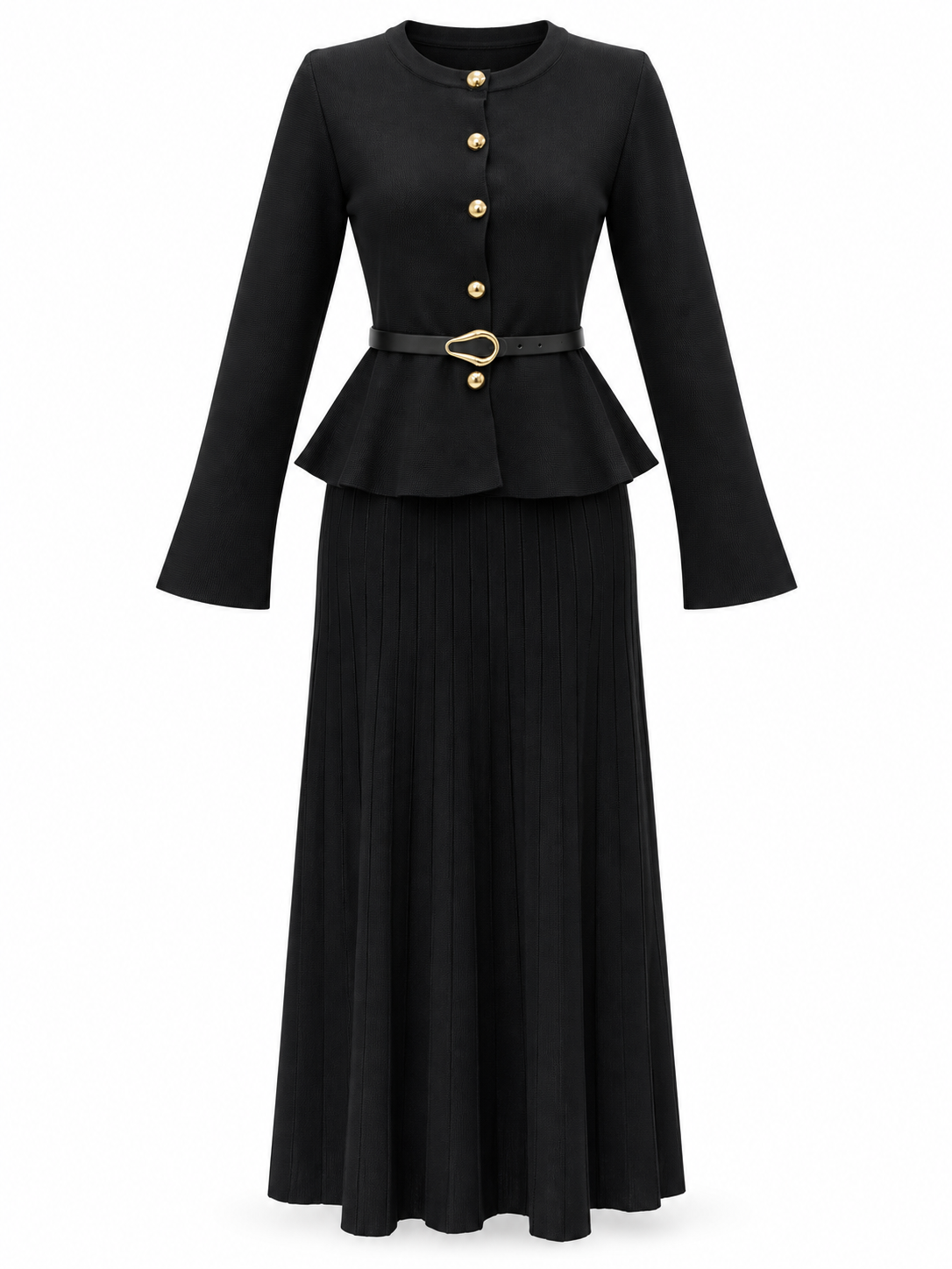 Belted Wool Skirt Set 6105
