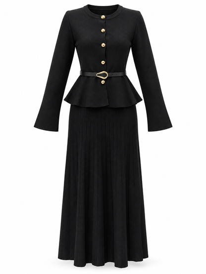 Belted Wool Skirt Set 6105