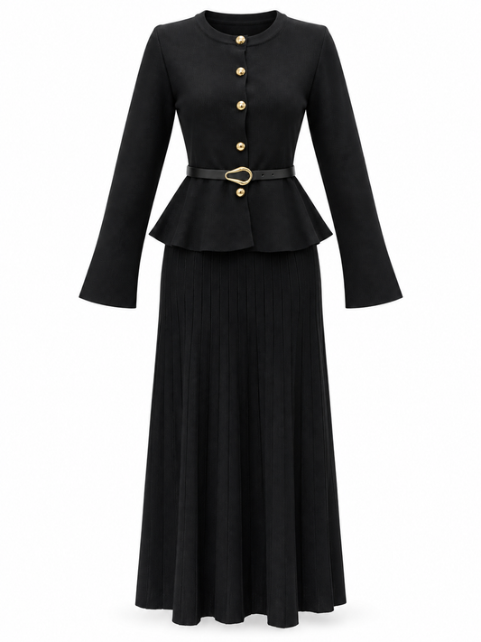 Belted Wool Skirt Set 6105