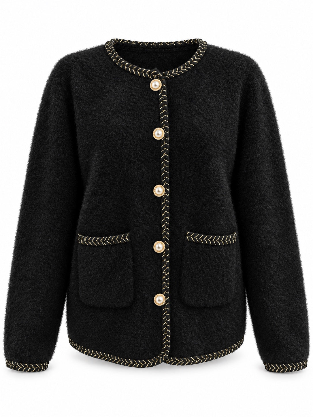 K5107 Black cardigan front view