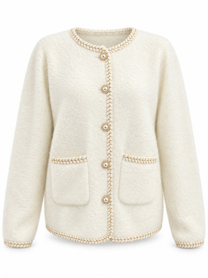 K5107 Off white cardigan front view