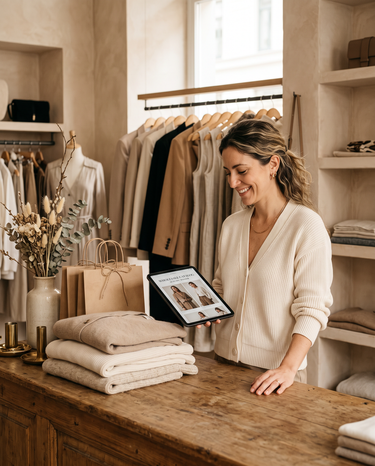 Boutique owner browsing the Ivy wholesale catalogue