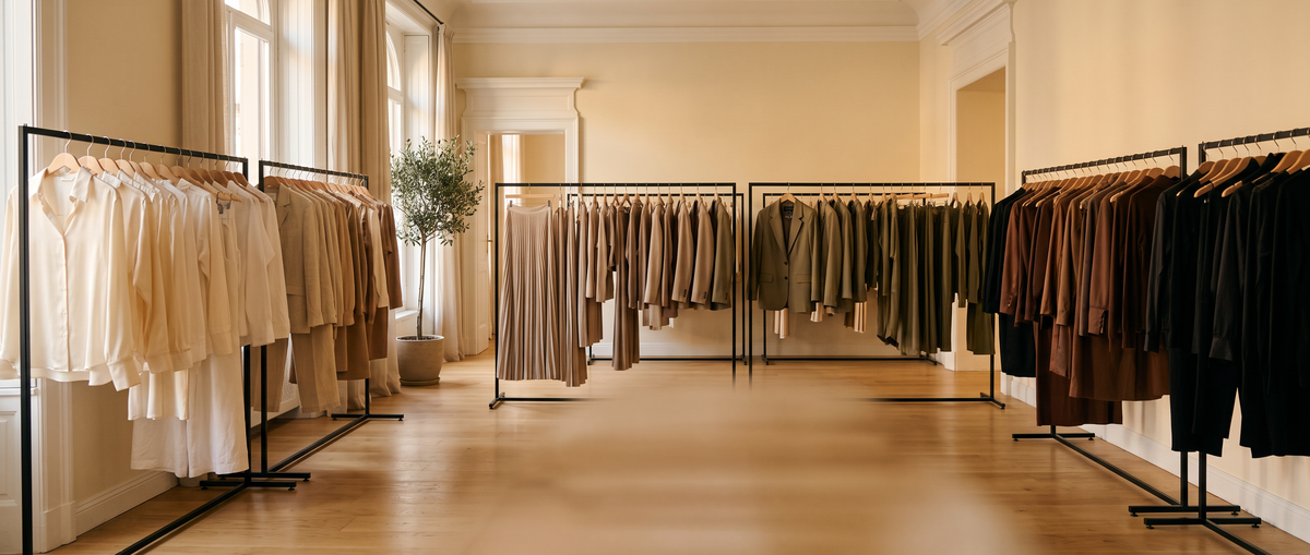 Clothing rails in the Ivy showroom