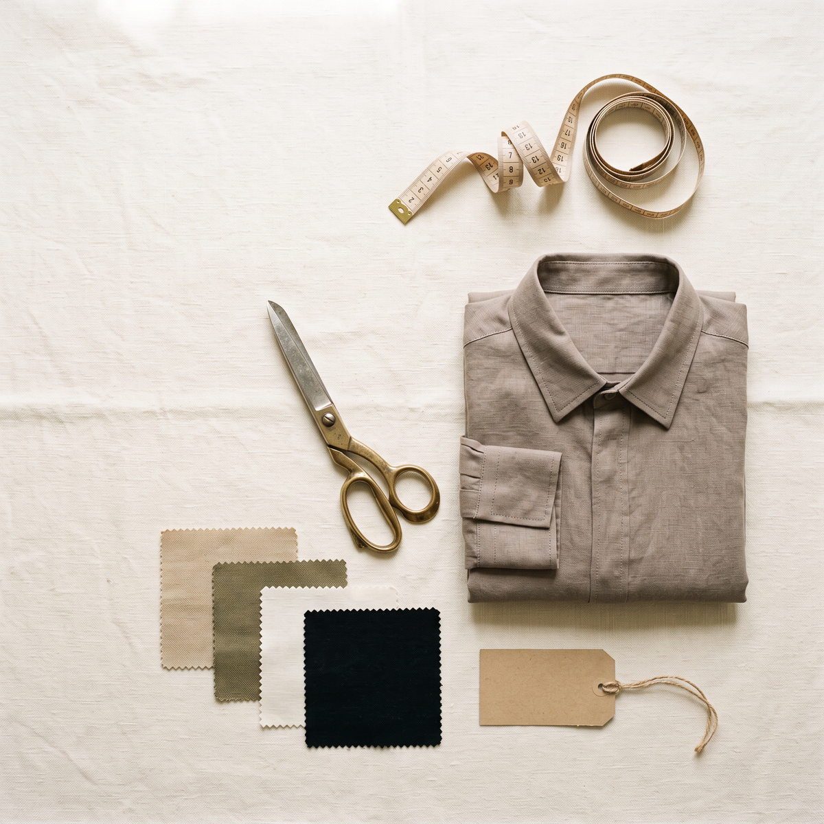 Measuring tape and fabric swatches – Ivy size guide