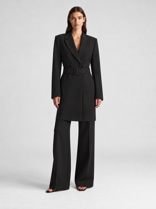 Long blazer set black — longer 92 cm blazer model view